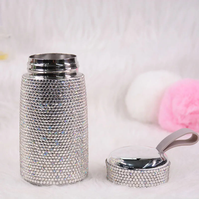 Double Stainless Steel Coffee Thermos Mug Mini Portable Bottle Car Vacuum Flask Travel Insulated Bottle Bling Cup Rhinestones