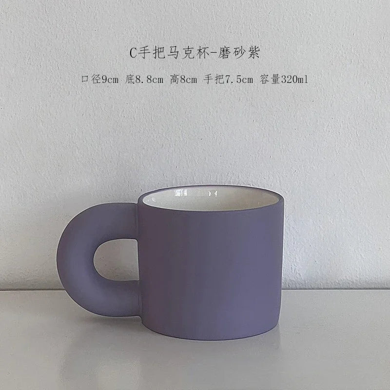 Pink Ceramic Mug with Hand for Girls To Drink Breakfast Coffee Milk Cup High Appearance Level Christmas Gift Home Decoration