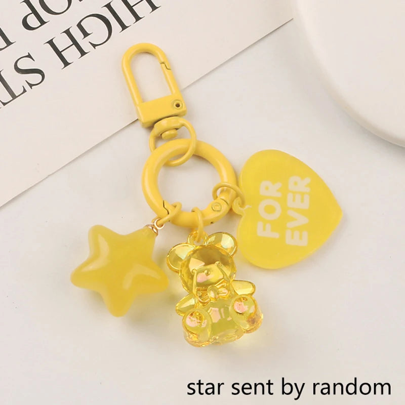 Cartoon Bling Heart Bear Animal Candy Keychain Key Ring For Friend Lovers Cute Creative Bag Car Earphone Box Key Accessories