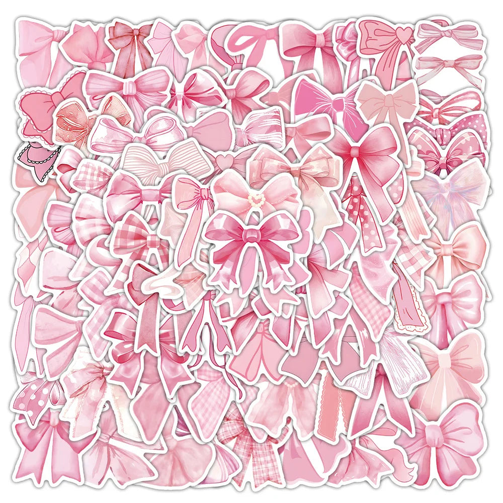 10/30/50/100PCS Ins Style Pink Coquette Bows Sticker Graffiti Decoration Phone Case Water Cup Laptop Guitar Waterproof Decal Toy