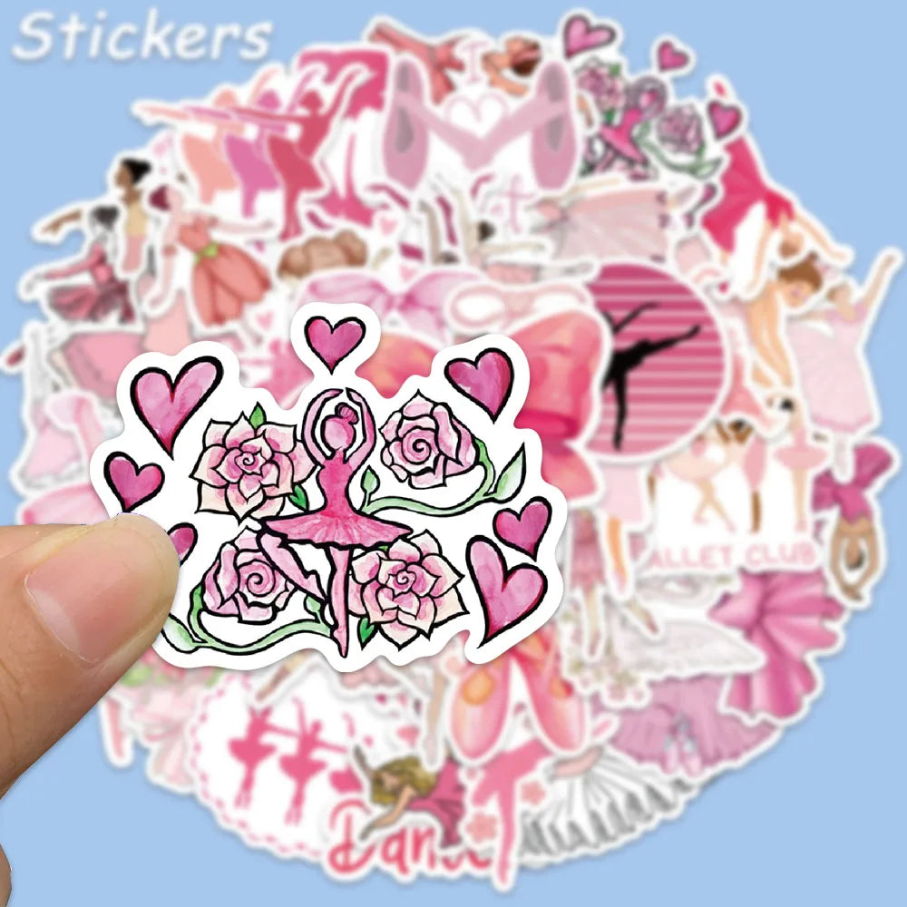 50PCS Elegant Ballet Sticker Pink Ballet Skirt Graffiti Decals For Laptop Luggage Water Cup Notebook Jukebox Waterproof Stickers