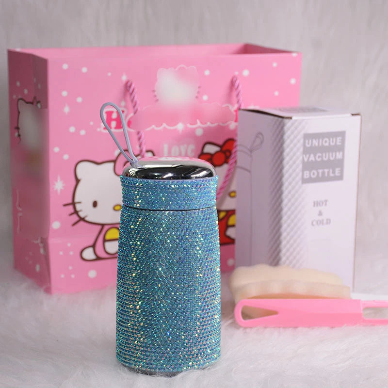 Double Stainless Steel Coffee Thermos Mug Mini Portable Bottle Car Vacuum Flask Travel Insulated Bottle Bling Cup Rhinestones