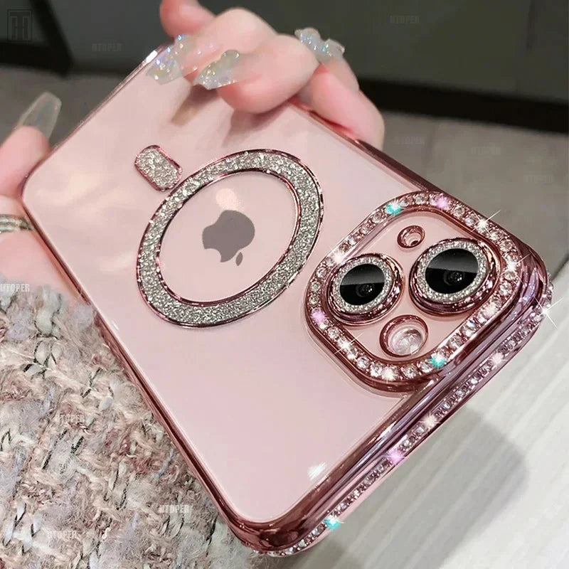 New Crystal Diamond Clear Case For iPhone 16 15 11 12 13 14 Pro Max Plus Bling Sparkly Magsafe Magnetic Wireless Charging Cover