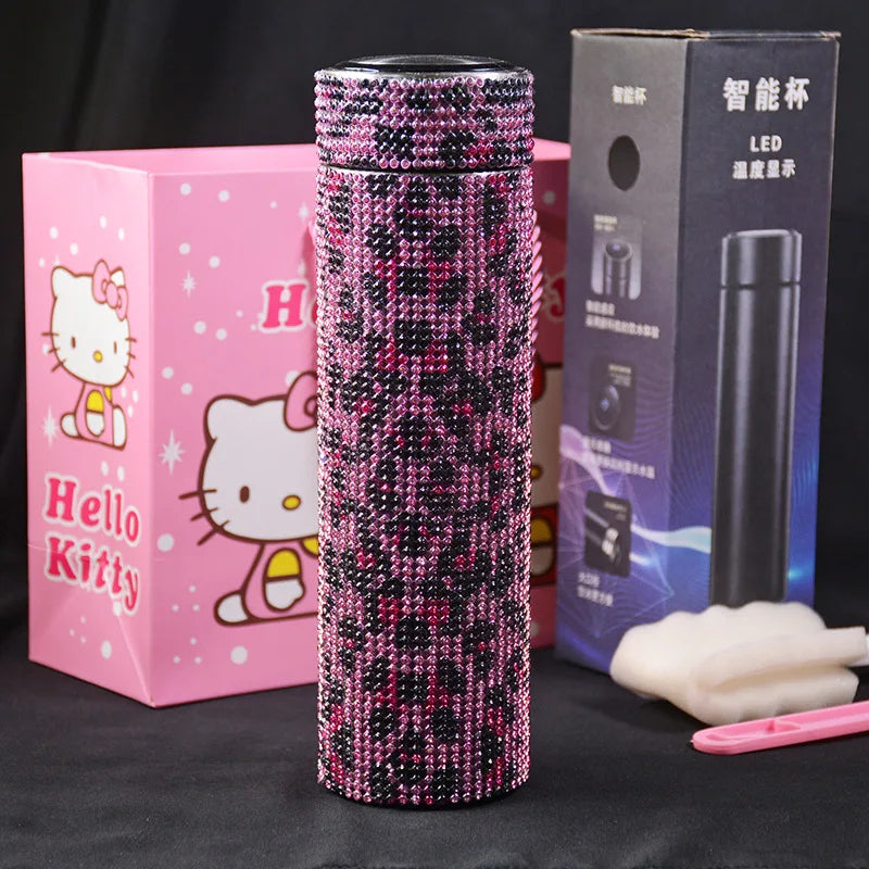 500ml Smart Temperature Display Diamond Thermos Bottle Stainless Steel Water Bottle Bling Rhinestones Vacuum Flasks Coffee Cup