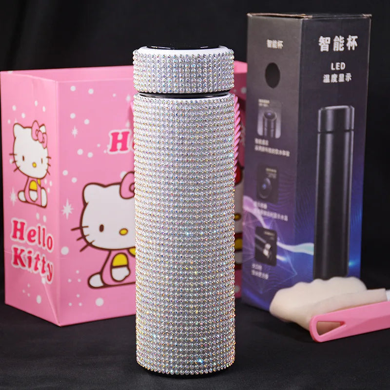 500ml Smart Temperature Display Diamond Thermos Bottle Stainless Steel Water Bottle Bling Rhinestones Vacuum Flasks Coffee Cup