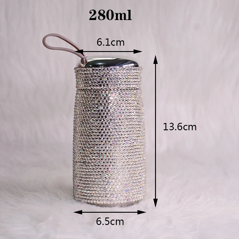 Double Stainless Steel Coffee Thermos Mug Mini Portable Bottle Car Vacuum Flask Travel Insulated Bottle Bling Cup Rhinestones