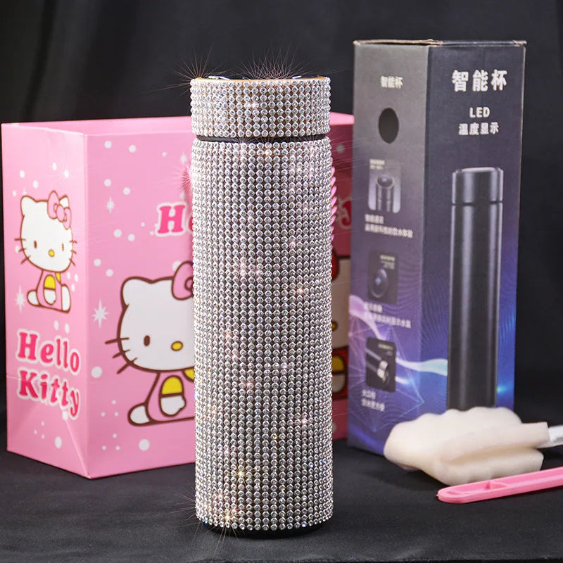 500ml Smart Temperature Display Diamond Thermos Bottle Stainless Steel Water Bottle Bling Rhinestones Vacuum Flasks Coffee Cup