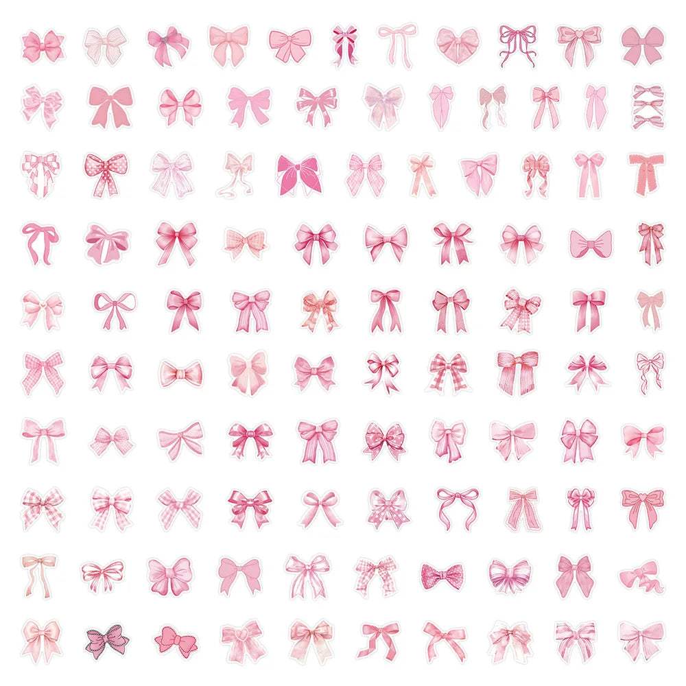 10/30/50/100PCS Ins Style Pink Coquette Bows Sticker Graffiti Decoration Phone Case Water Cup Laptop Guitar Waterproof Decal Toy