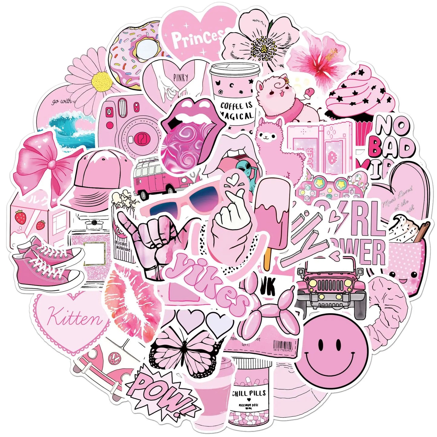 10/30/50Pcs Cartoon Pink Cute Waterproof Graffiti Sticker Aesthetic Decorative Luggage Laptop Cup Phone Guitar Scrapbook Sticker