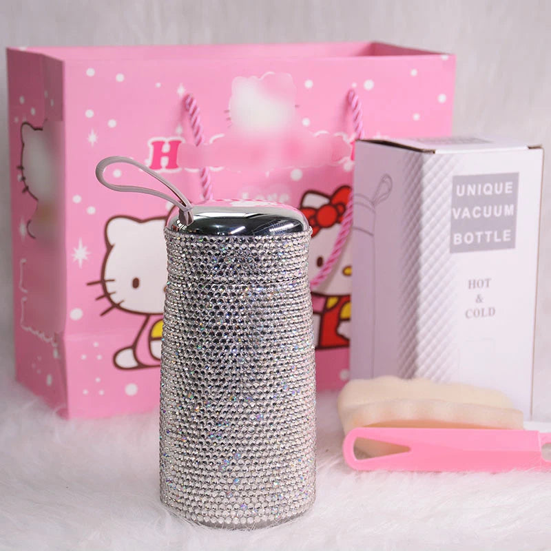 Double Stainless Steel Coffee Thermos Mug Mini Portable Bottle Car Vacuum Flask Travel Insulated Bottle Bling Cup Rhinestones