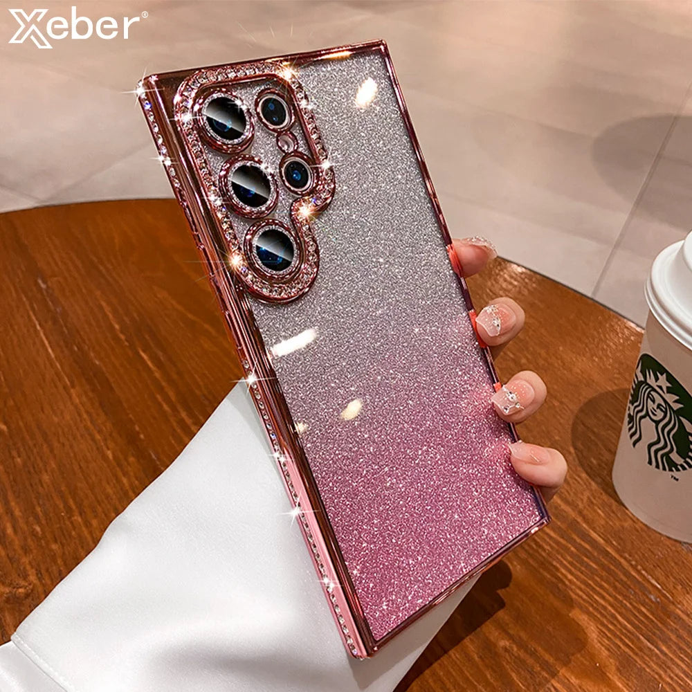 Luxury Glitter Bling Gradient Phone Case for Samsung S25 S24 S23 Ultra S22 Plus A55 A35 A25 A15 A05S Diamond Plating TPU Cover