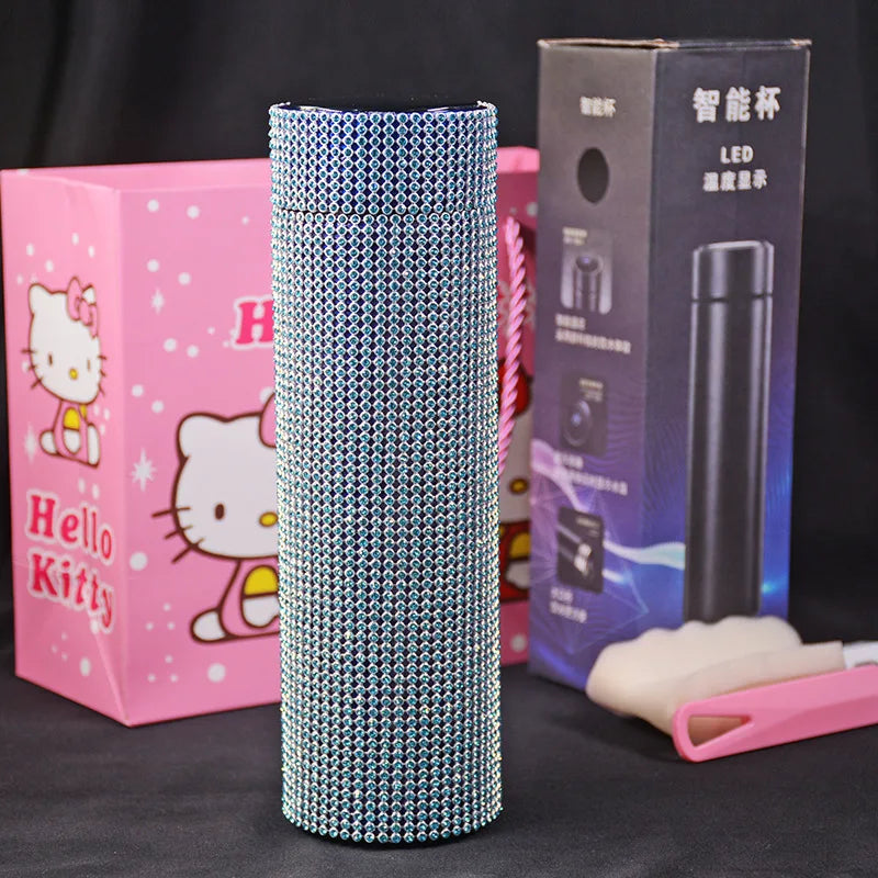 500ml Smart Temperature Display Diamond Thermos Bottle Stainless Steel Water Bottle Bling Rhinestones Vacuum Flasks Coffee Cup