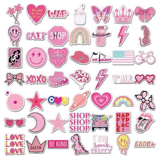 10/30/50Pcs Cartoon Pink Cute Waterproof Graffiti Sticker Aesthetic Decorative Luggage Laptop Cup Phone Guitar Scrapbook Sticker