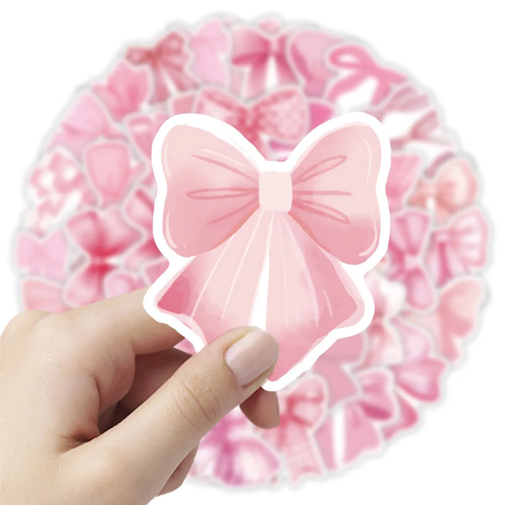 10/30/50/100PCS Ins Style Pink Coquette Bows Sticker Graffiti Decoration Phone Case Water Cup Laptop Guitar Waterproof Decal Toy