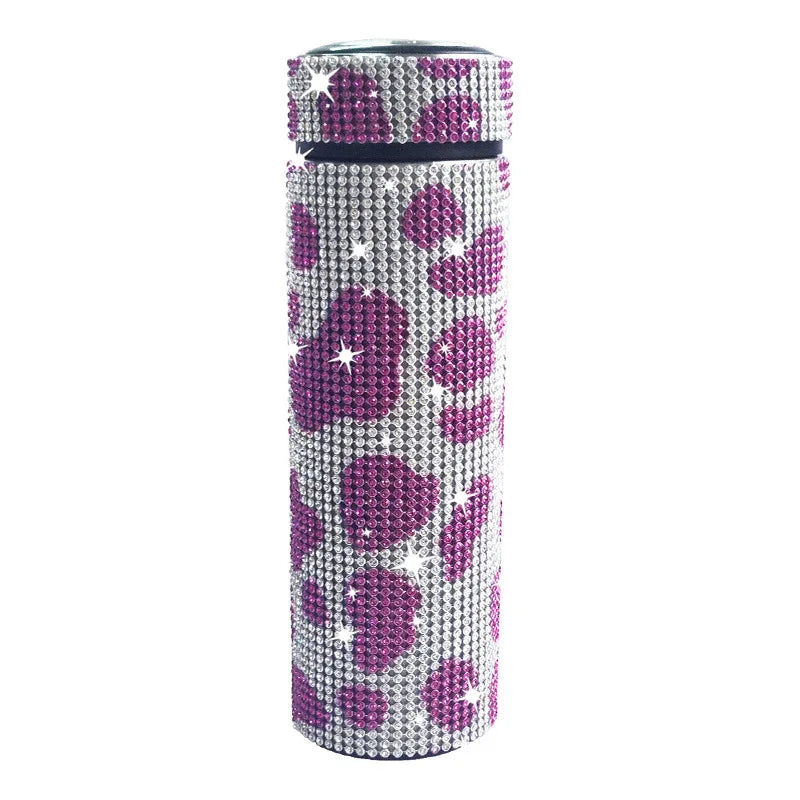 500ml Smart Temperature Display Diamond Thermos Bottle Stainless Steel Water Bottle Bling Rhinestones Vacuum Flasks Coffee Cup