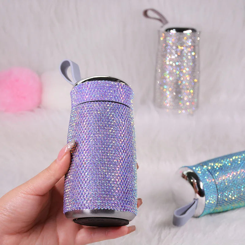 Double Stainless Steel Coffee Thermos Mug Mini Portable Bottle Car Vacuum Flask Travel Insulated Bottle Bling Cup Rhinestones