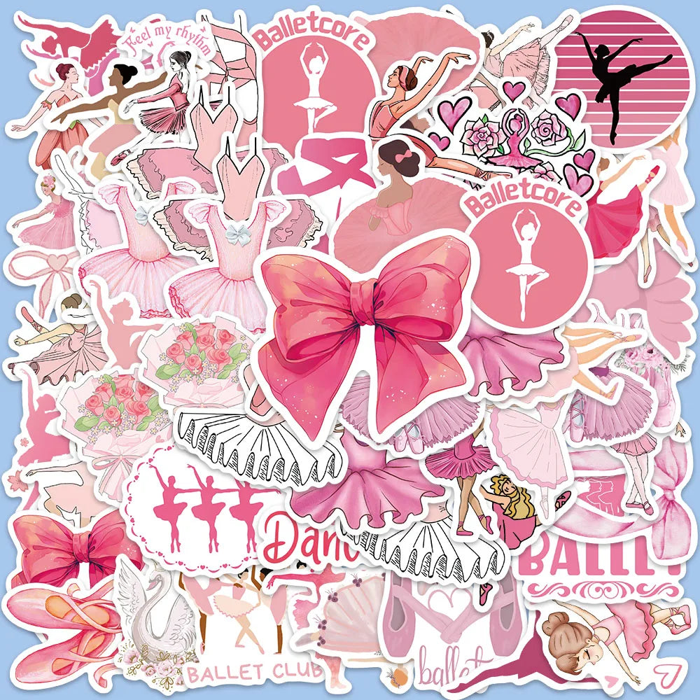 50PCS Elegant Ballet Sticker Pink Ballet Skirt Graffiti Decals For Laptop Luggage Water Cup Notebook Jukebox Waterproof Stickers