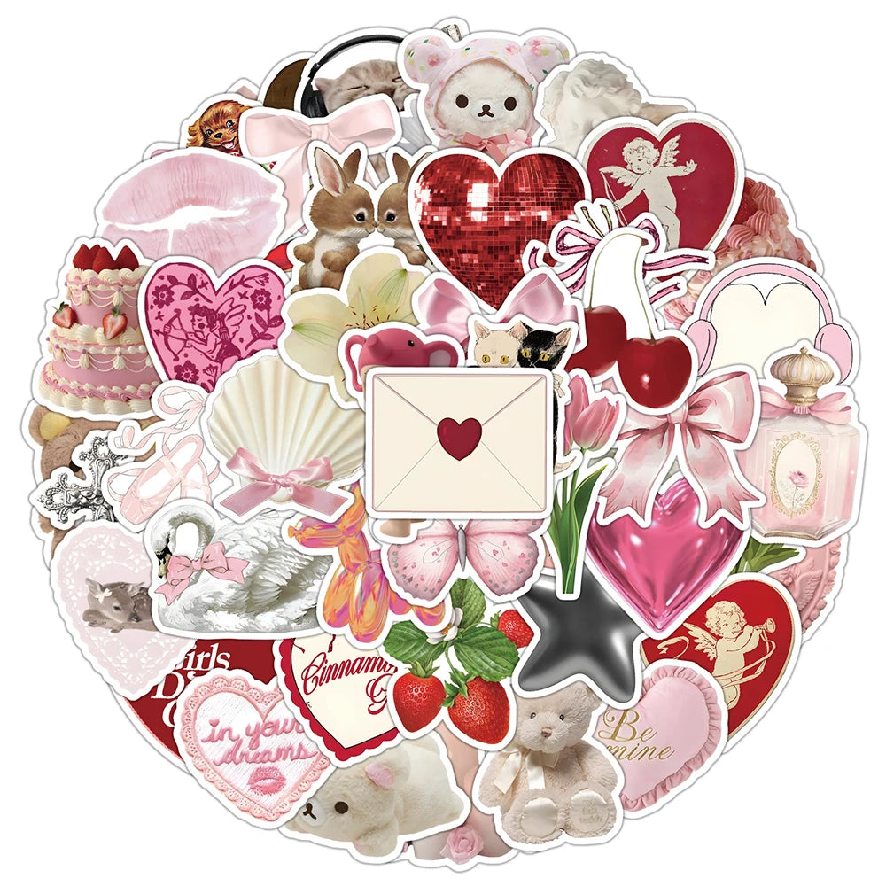 10/30/50pcs Cute Pink Girls Stickers