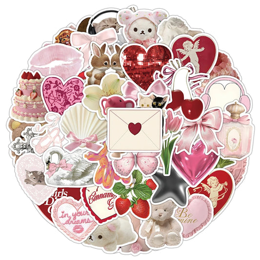 10/30/50pcs Cute Pink Girls Stickers