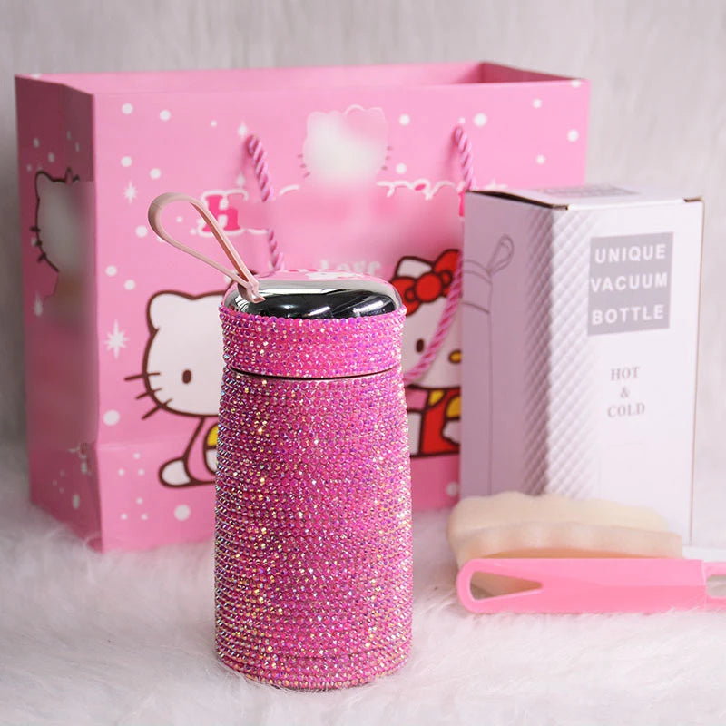 Double Stainless Steel Coffee Thermos Mug Mini Portable Bottle Car Vacuum Flask Travel Insulated Bottle Bling Cup Rhinestones