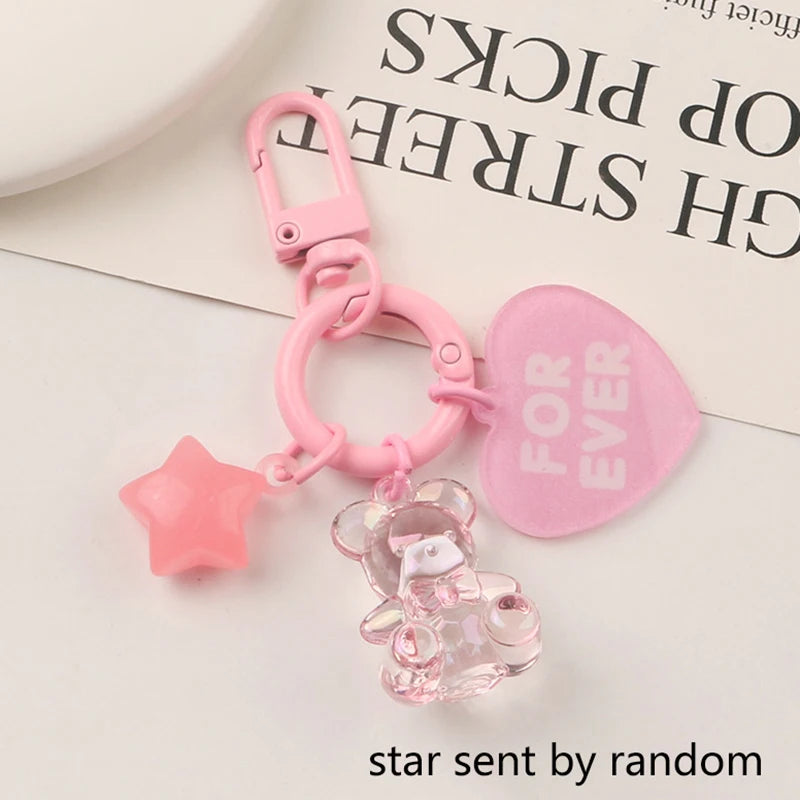 Cartoon Bling Heart Bear Animal Candy Keychain Key Ring For Friend Lovers Cute Creative Bag Car Earphone Box Key Accessories