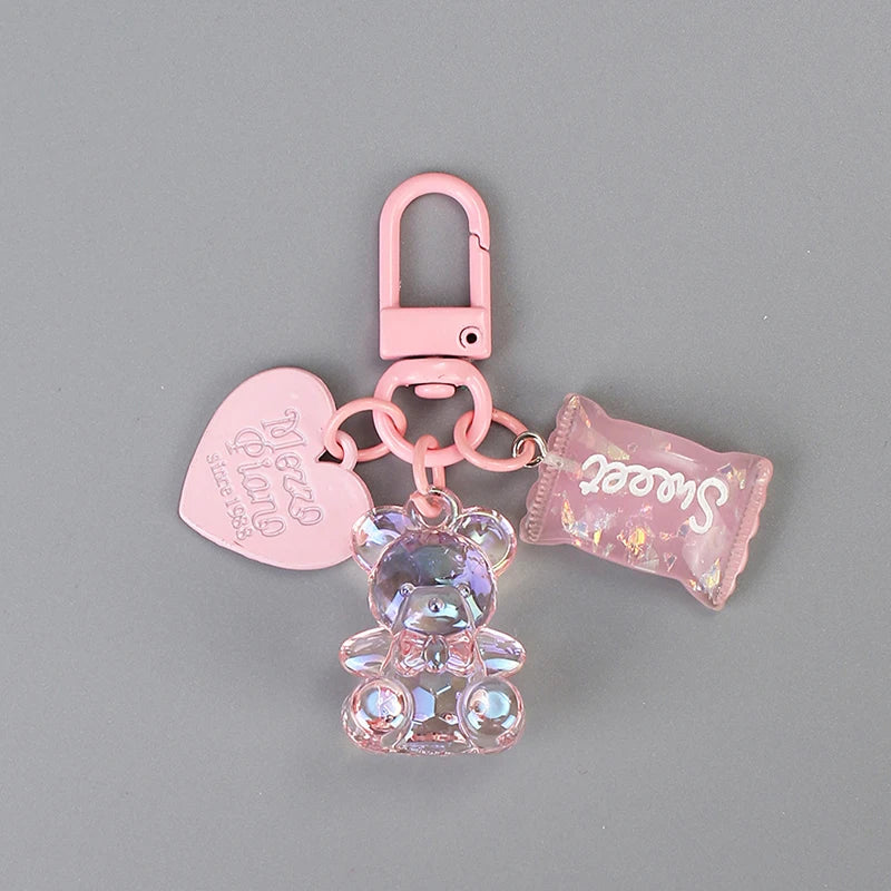 Cartoon Bling Heart Bear Animal Candy Keychain Key Ring For Friend Lovers Cute Creative Bag Car Earphone Box Key Accessories