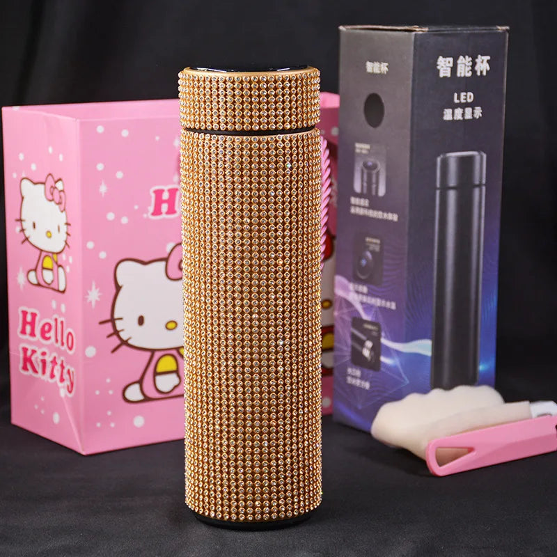 500ml Smart Temperature Display Diamond Thermos Bottle Stainless Steel Water Bottle Bling Rhinestones Vacuum Flasks Coffee Cup