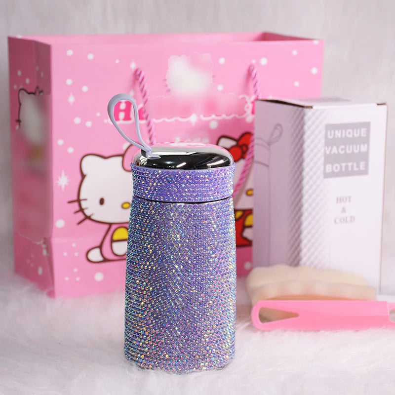 Double Stainless Steel Coffee Thermos Mug Mini Portable Bottle Car Vacuum Flask Travel Insulated Bottle Bling Cup Rhinestones