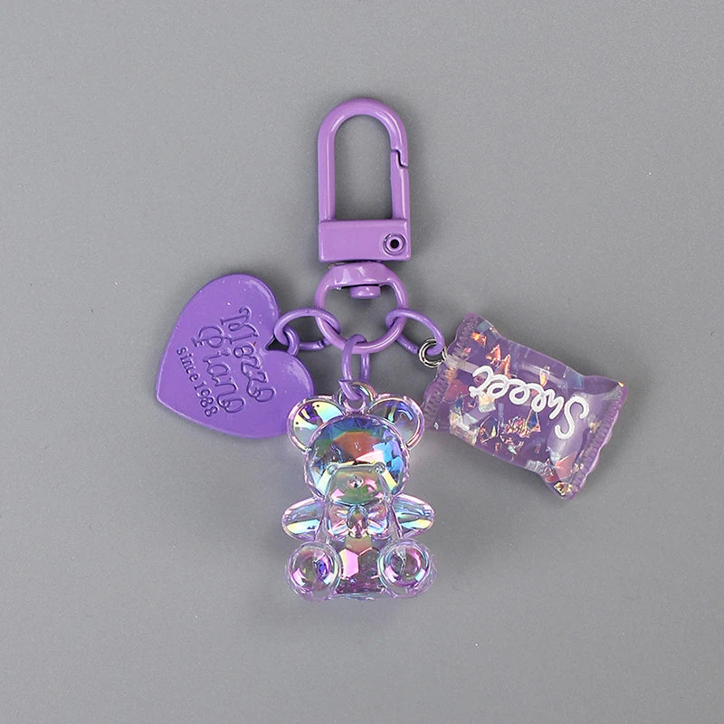 Cartoon Bling Heart Bear Animal Candy Keychain Key Ring For Friend Lovers Cute Creative Bag Car Earphone Box Key Accessories