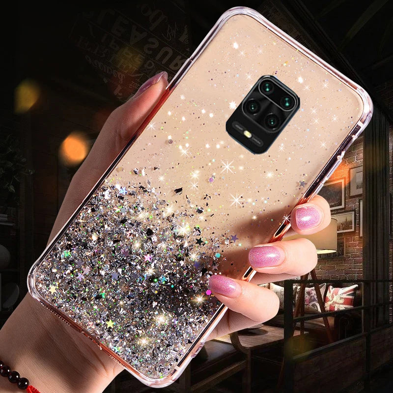 Transparent Bling Glitter Case For Xiaomi Redmi Note 9S 9 S Case Soft Clear Shining Sequin Back Cover For Redmi Note 9 Pro Case