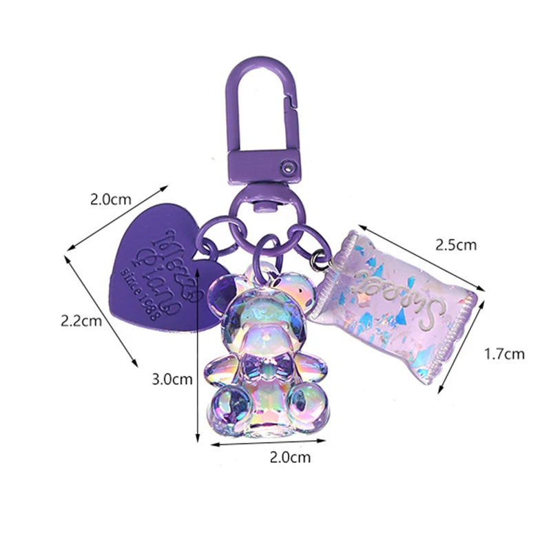 Cartoon Bling Heart Bear Animal Candy Keychain Key Ring For Friend Lovers Cute Creative Bag Car Earphone Box Key Accessories