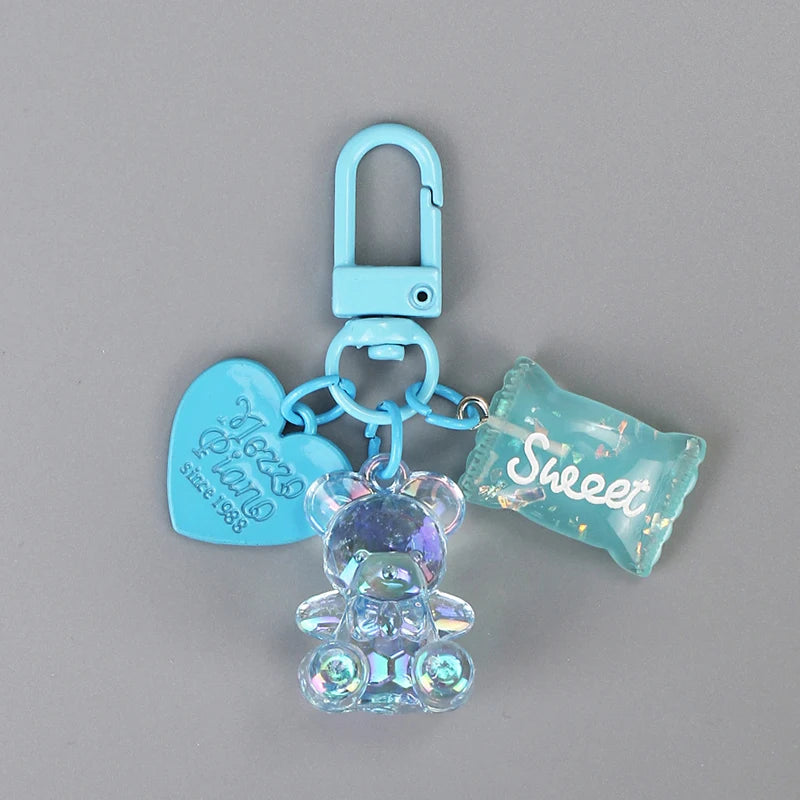 Cartoon Bling Heart Bear Animal Candy Keychain Key Ring For Friend Lovers Cute Creative Bag Car Earphone Box Key Accessories