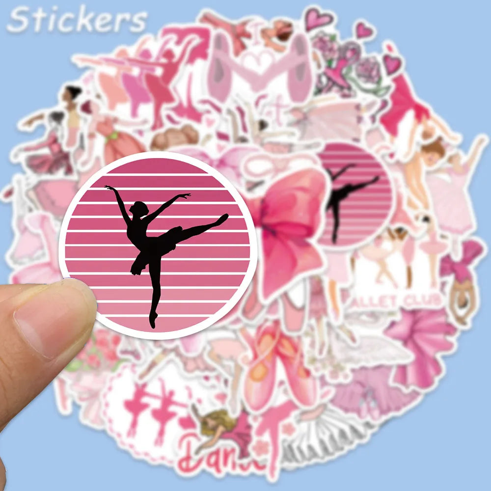 50PCS Elegant Ballet Sticker Pink Ballet Skirt Graffiti Decals For Laptop Luggage Water Cup Notebook Jukebox Waterproof Stickers