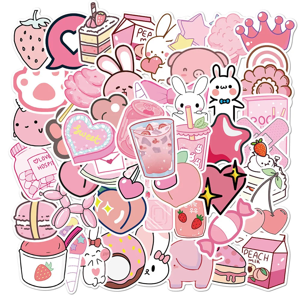 10/30/50Pcs Cartoon Pink Cute Waterproof Graffiti Sticker Aesthetic Decorative Luggage Laptop Cup Phone Guitar Scrapbook Sticker