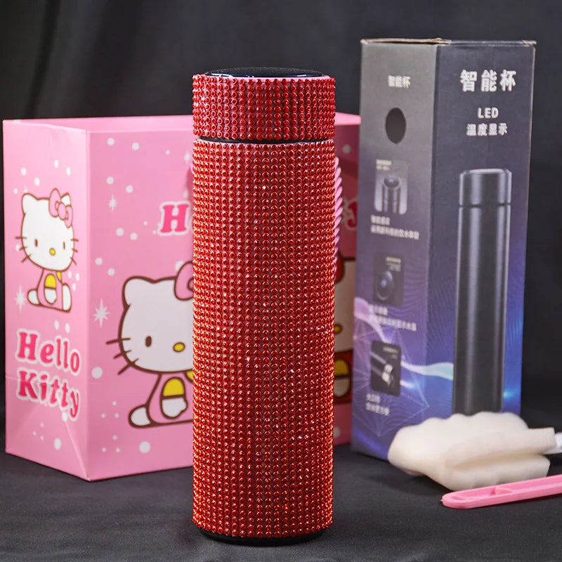 500ml Smart Temperature Display Diamond Thermos Bottle Stainless Steel Water Bottle Bling Rhinestones Vacuum Flasks Coffee Cup