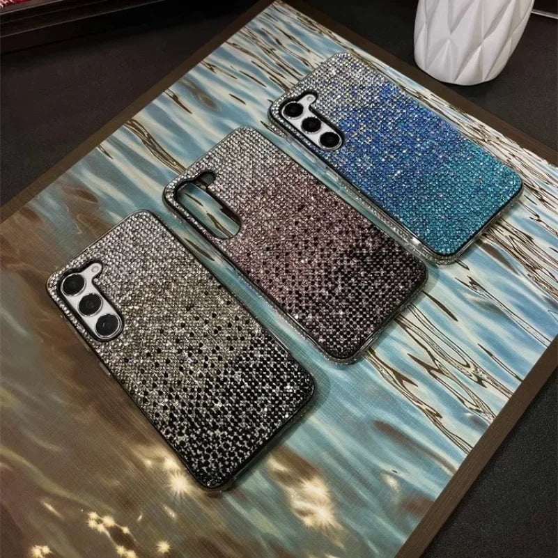 Luxury Gradient Full Diamond Case for Samsung Galaxy S24 S23 Ultra S21 S22 Plus Note 20 Shinny Bling Bumper Shockproof PC Cover