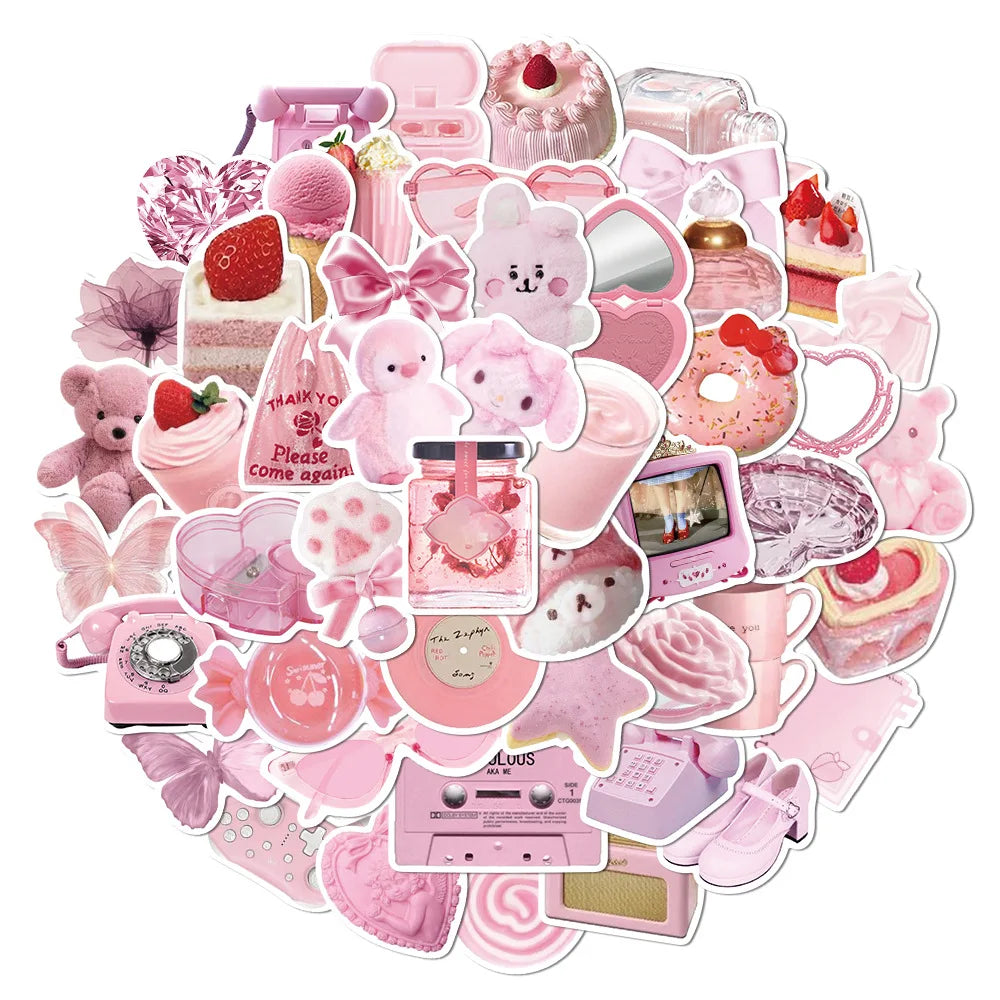 10/30/50Pcs Cartoon Pink Cute Waterproof Graffiti Sticker Aesthetic Decorative Luggage Laptop Cup Phone Guitar Scrapbook Sticker