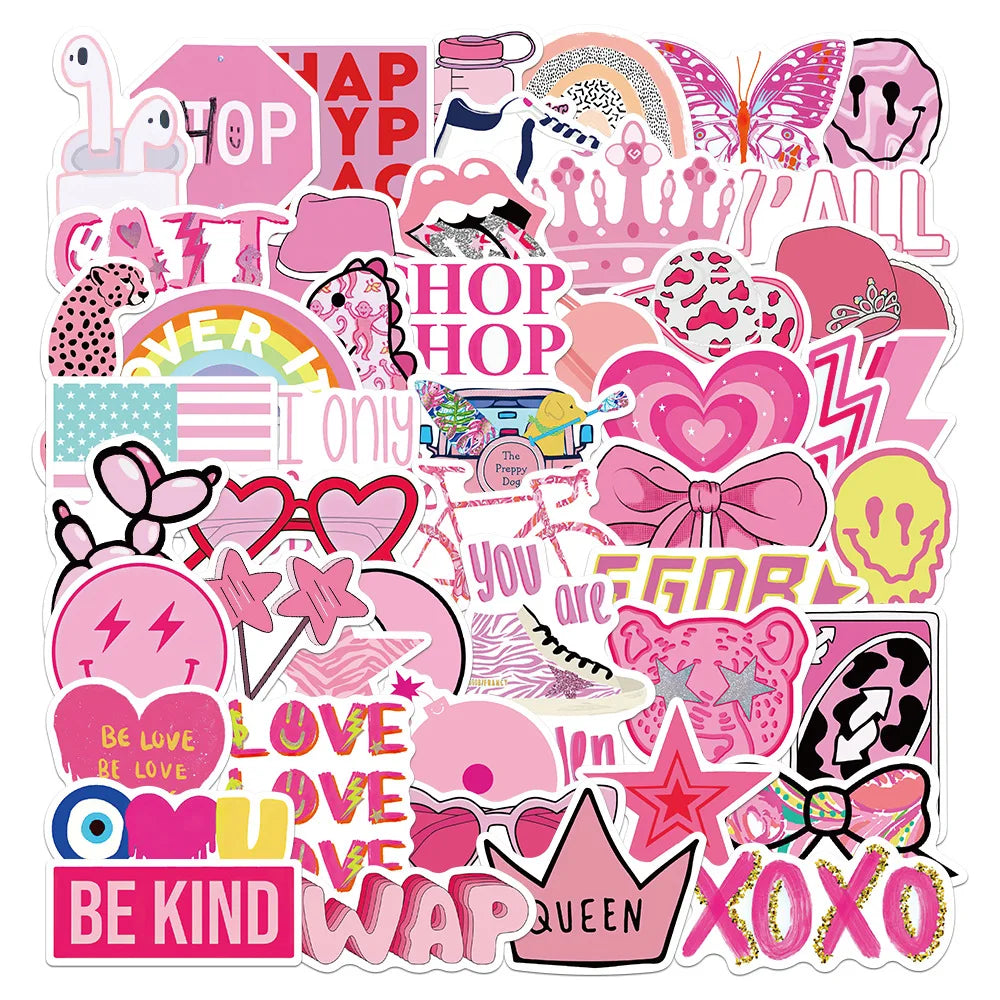 10/30/50Pcs Cartoon Pink Cute Waterproof Graffiti Sticker Aesthetic Decorative Luggage Laptop Cup Phone Guitar Scrapbook Sticker