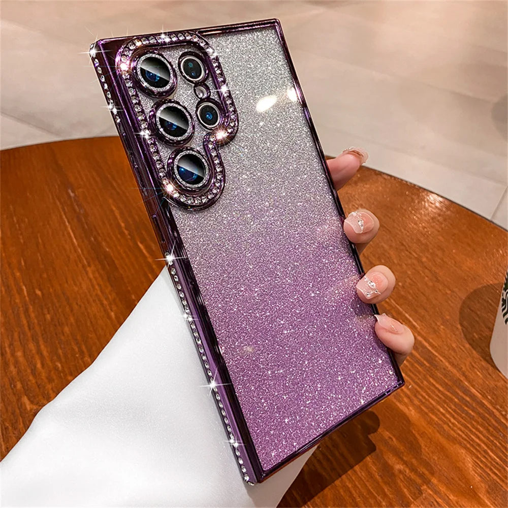 Luxury Glitter Bling Gradient Phone Case for Samsung S25 S24 S23 Ultra S22 Plus A55 A35 A25 A15 A05S Diamond Plating TPU Cover