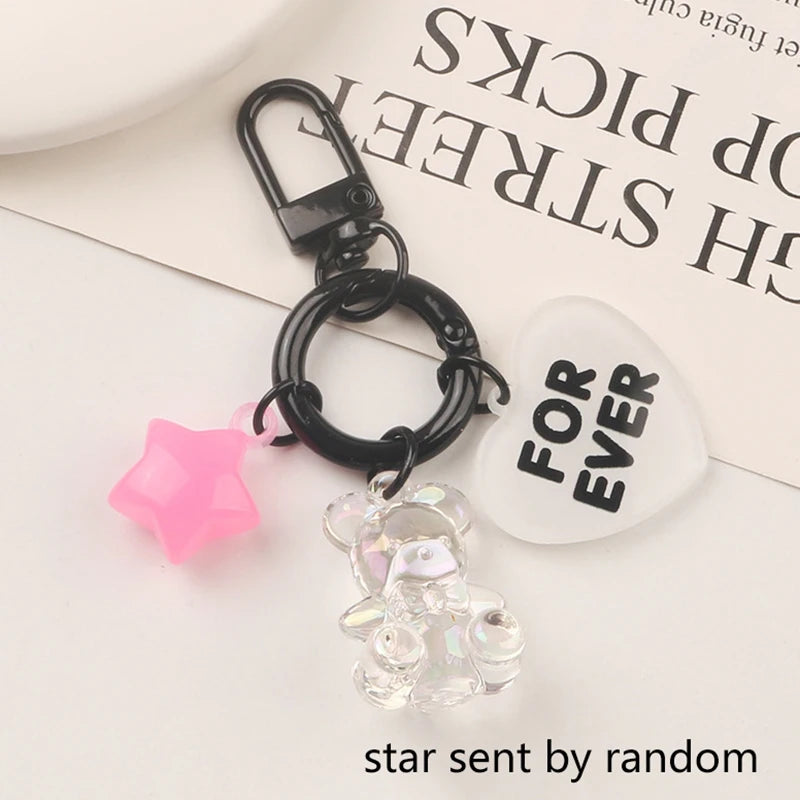 Cartoon Bling Heart Bear Animal Candy Keychain Key Ring For Friend Lovers Cute Creative Bag Car Earphone Box Key Accessories