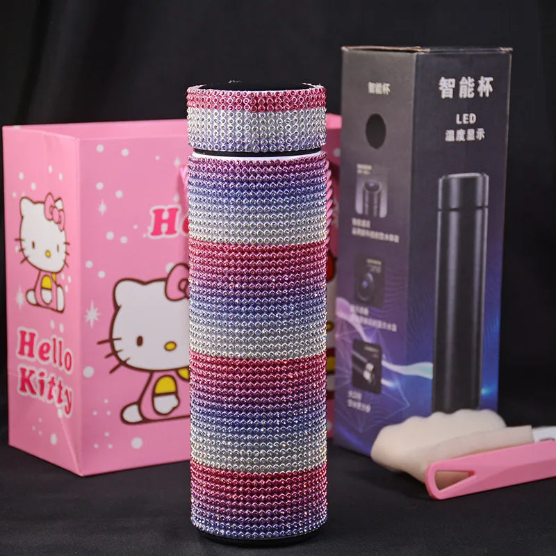 500ml Smart Temperature Display Diamond Thermos Bottle Stainless Steel Water Bottle Bling Rhinestones Vacuum Flasks Coffee Cup