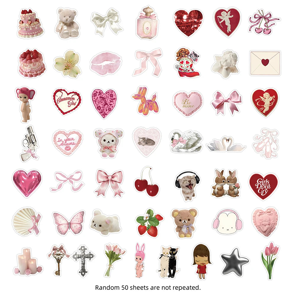 10/30/50pcs Cute Pink Girls Stickers