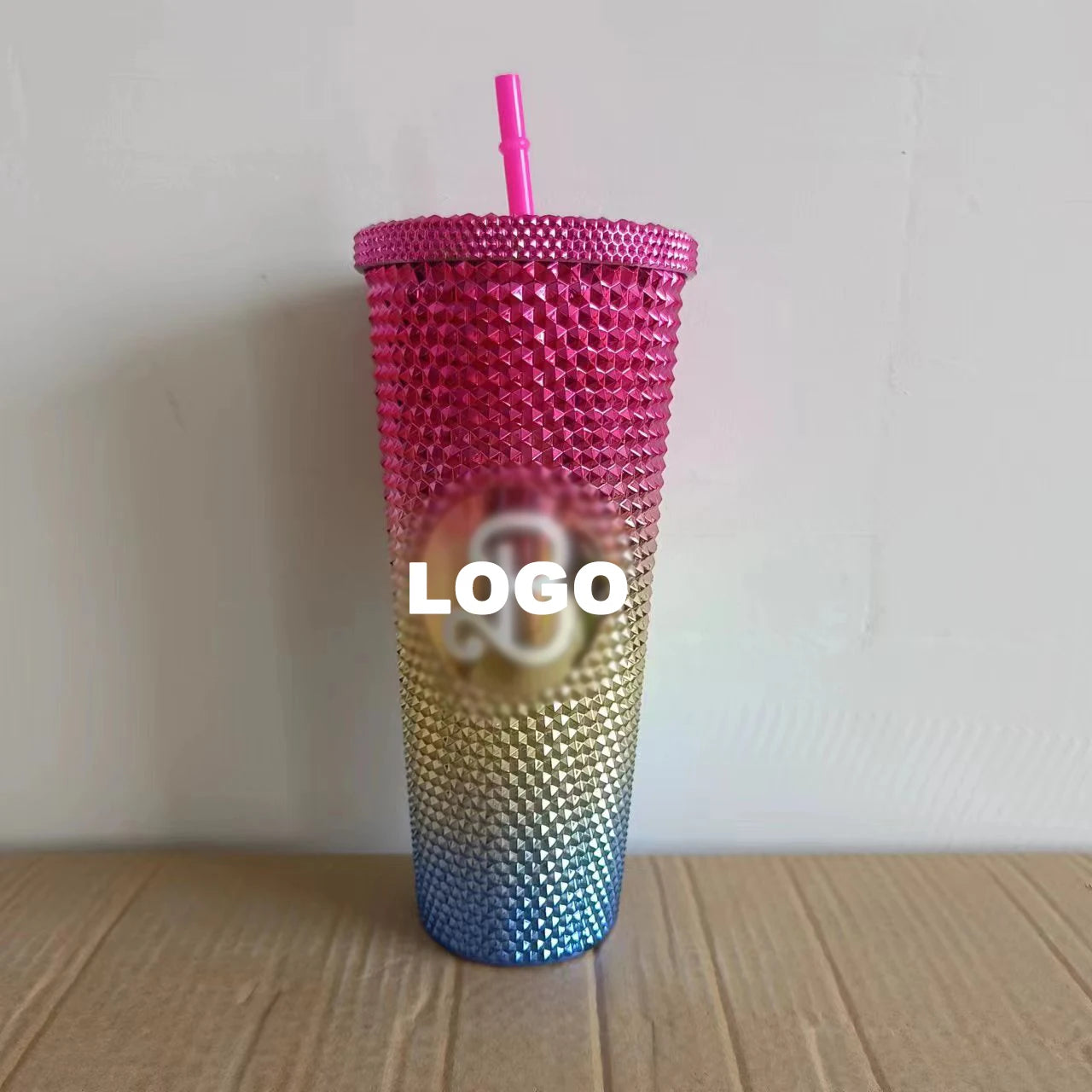 24oz/800ml Pink Coffee Cup with Straw, Double Wall Insulated Tumbler Insulated Water Bottle Bling Pink Tumbler for Girl Gifts