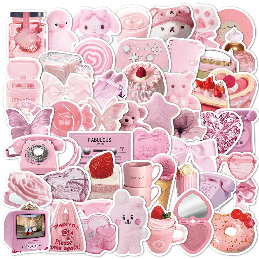 10/30/50Pcs Cartoon Pink Waterproof Graffiti Sticker Aesthetic Decorative Luggage Laptop Cup Phone Guitar Scrapbook Kids Sticker