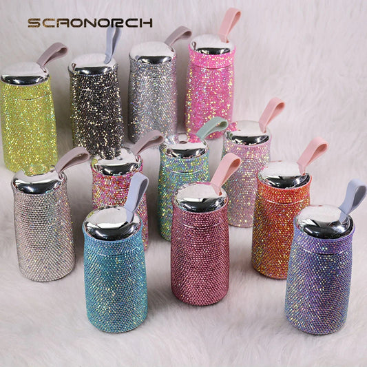 Double Stainless Steel Coffee Thermos Mug Mini Portable Bottle Car Vacuum Flask Travel Insulated Bottle Bling Cup Rhinestones