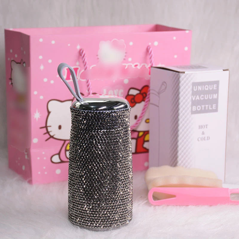 Double Stainless Steel Coffee Thermos Mug Mini Portable Bottle Car Vacuum Flask Travel Insulated Bottle Bling Cup Rhinestones