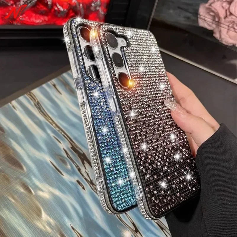 Luxury Gradient Full Diamond Case for Samsung Galaxy S24 S23 Ultra S21 S22 Plus Note 20 Shinny Bling Bumper Shockproof PC Cover