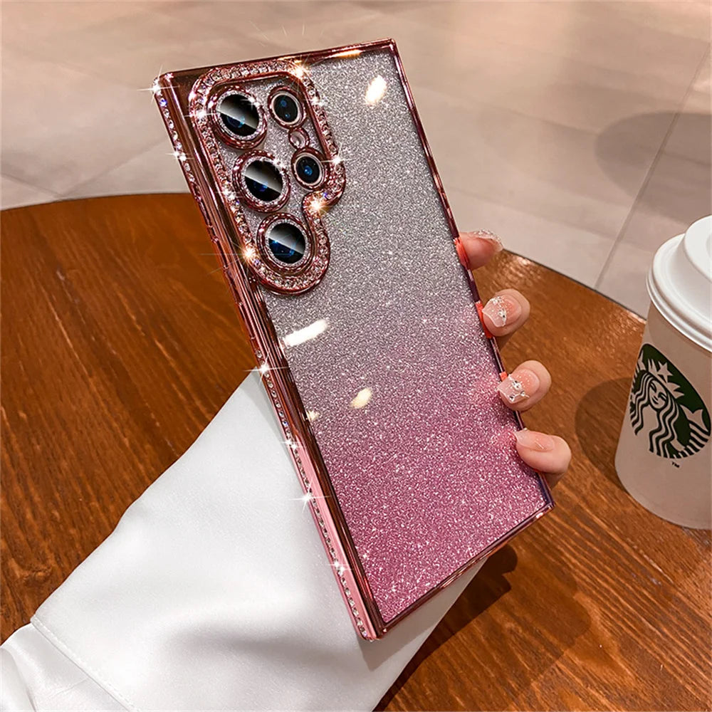 Luxury Glitter Bling Gradient Phone Case for Samsung S25 S24 S23 Ultra S22 Plus A55 A35 A25 A15 A05S Diamond Plating TPU Cover