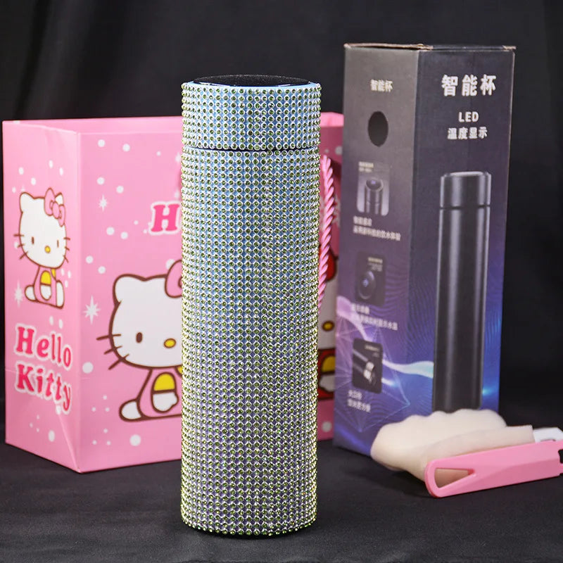 500ml Smart Temperature Display Diamond Thermos Bottle Stainless Steel Water Bottle Bling Rhinestones Vacuum Flasks Coffee Cup