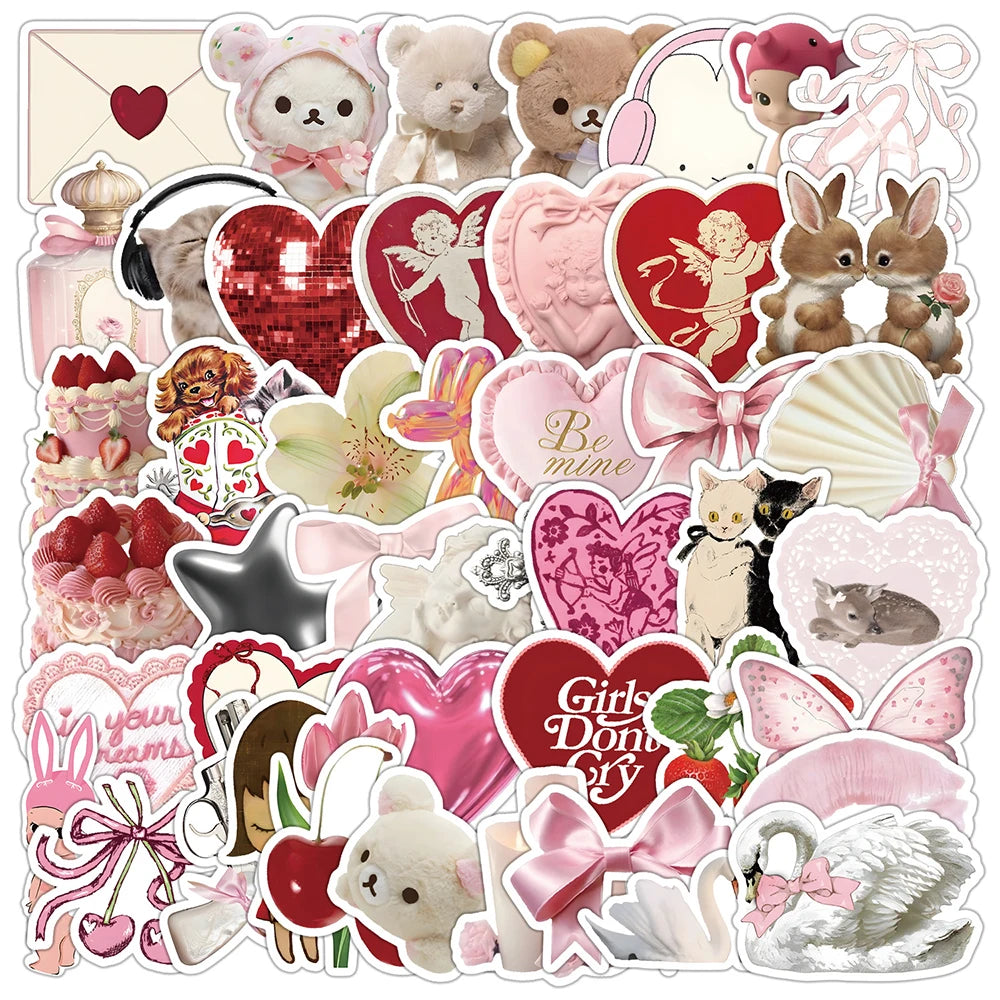 10/30/50pcs Cute Pink Girls Stickers